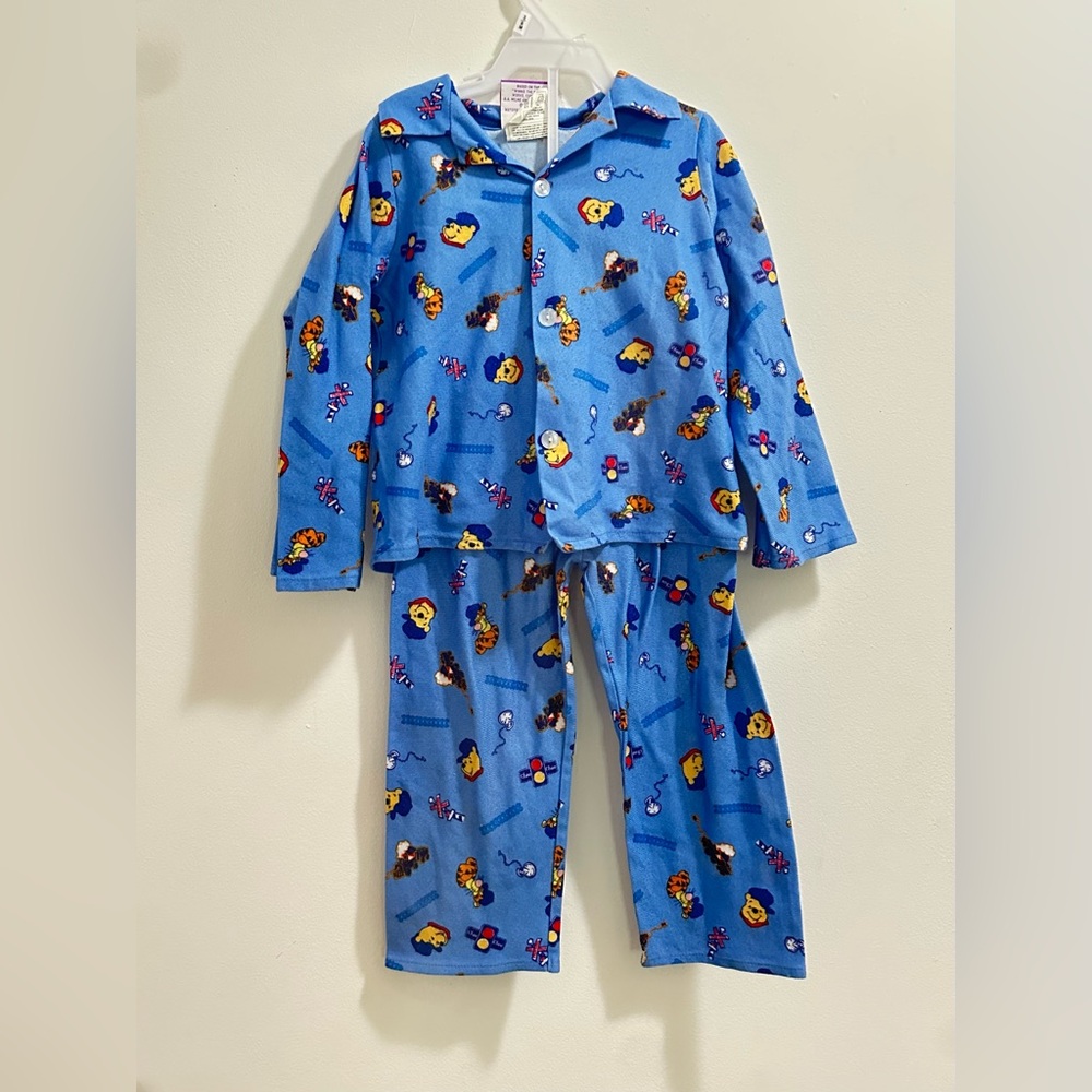 Vintage Winnie the Pooh Train Button Down Pajamas Size 4T Disney Pooh Y2K